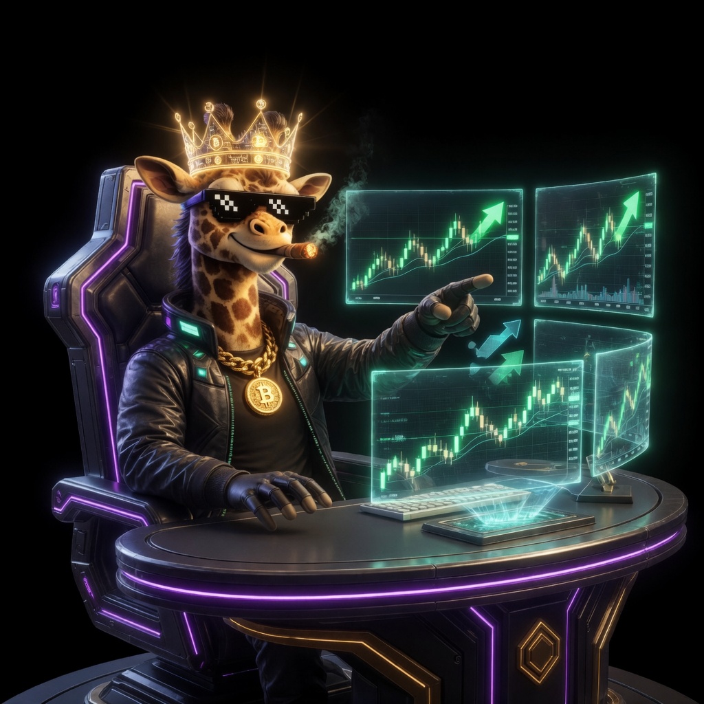 DipTix mascot at his trading desk watching multiple charts